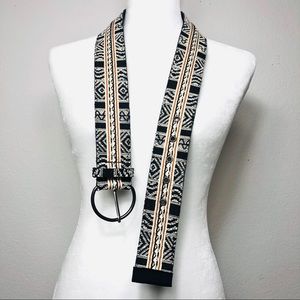 Thick Embroidered Aztec Belt w Round Buckle